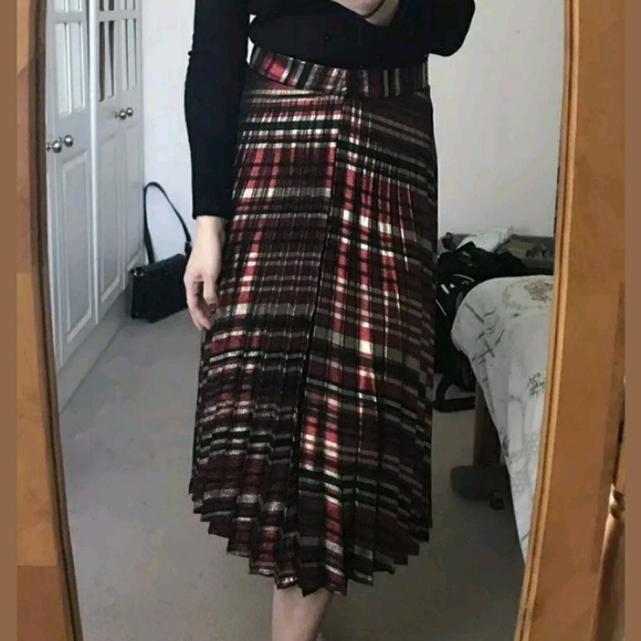 Zara red/gold pleated metallic midi skirt - Picture 6 of 7